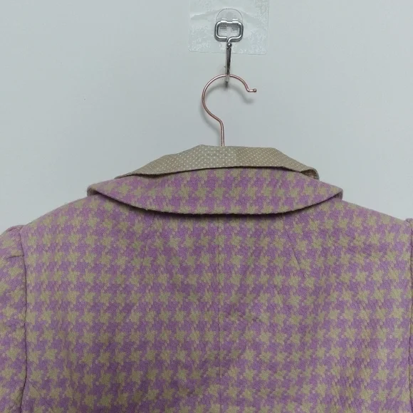 Phoebe x Kay Unger Purple and Tan Houndstooth Ruffle Trim Zip Up Blazer Size 2 - Picture 5 of 16